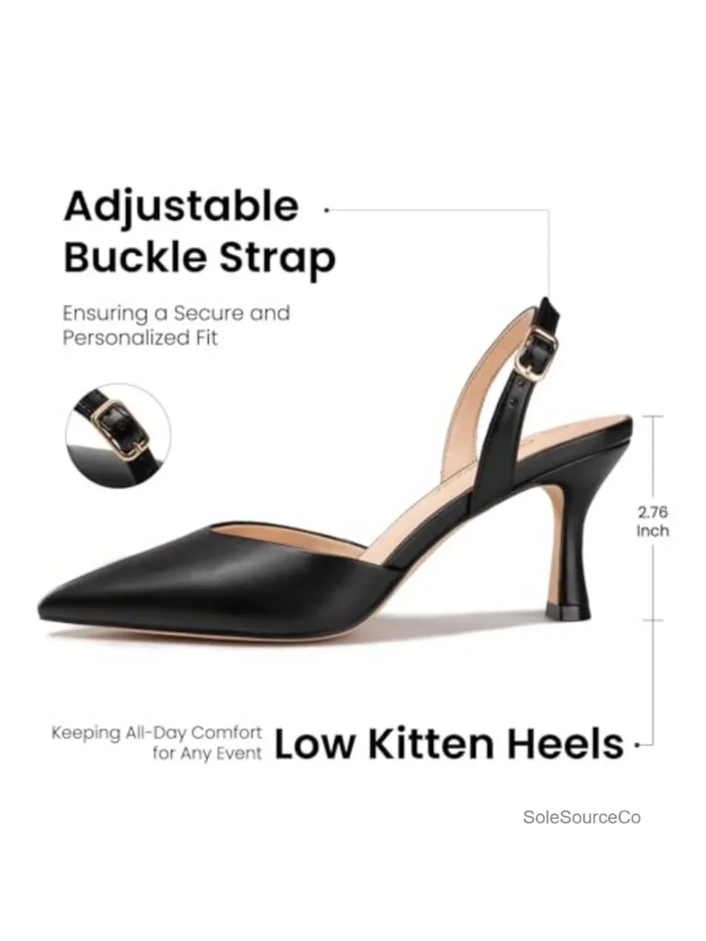 Women's Kitten Heels Closed Toe Pumps Faux Leather Pointed Toe